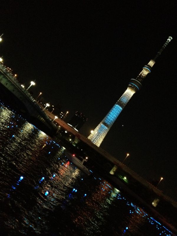 River of light with electronic LED fireflies, Sumida river, Tokyo