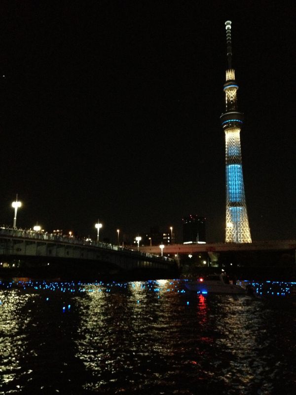 River of light with electronic LED fireflies, Sumida river, Tokyo