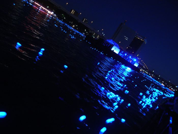 River of light with electronic LED fireflies, Sumida river, Tokyo