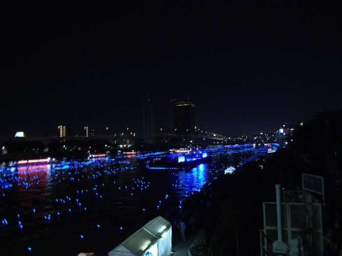 River of light with electronic LED fireflies, Sumida river, Tokyo