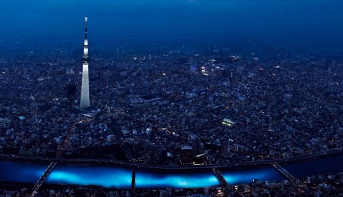 River of light with electronic LED fireflies, Sumida river, Tokyo