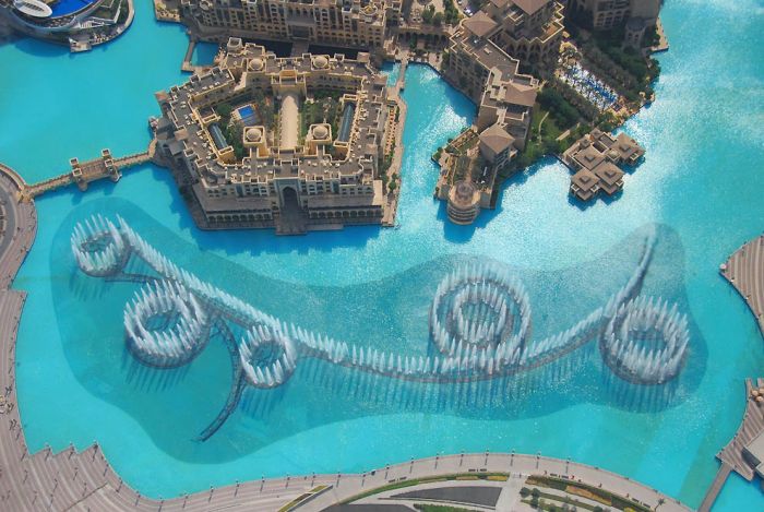 Record fountain system set, Burj Khalifa Lake, Dubai, United Arab Emirates