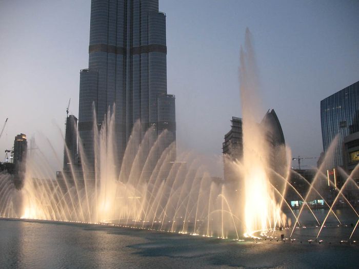 Record fountain system set, Burj Khalifa Lake, Dubai, United Arab Emirates