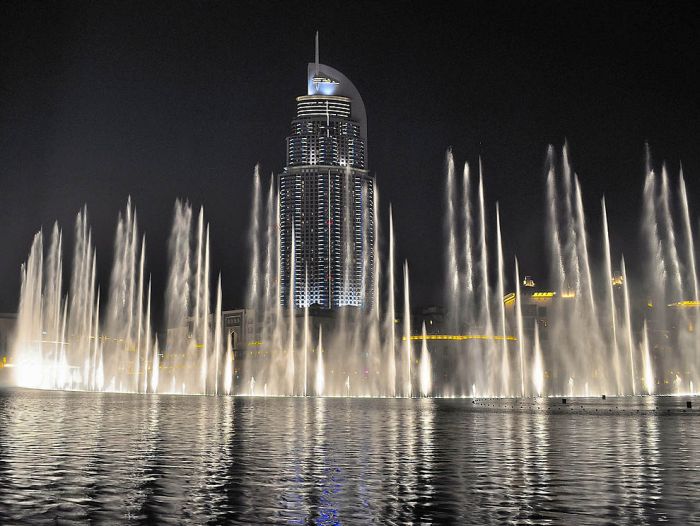 Record fountain system set, Burj Khalifa Lake, Dubai, United Arab Emirates