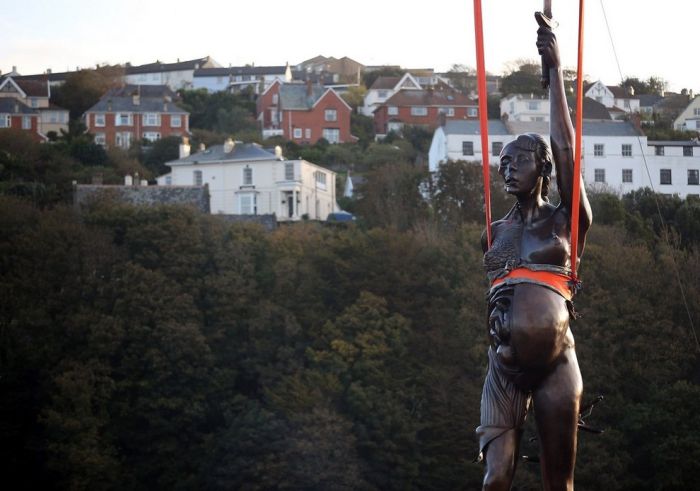 Verity bronze statue of a pregnant woman by Damien Hirst, North Devon, United Kingdom