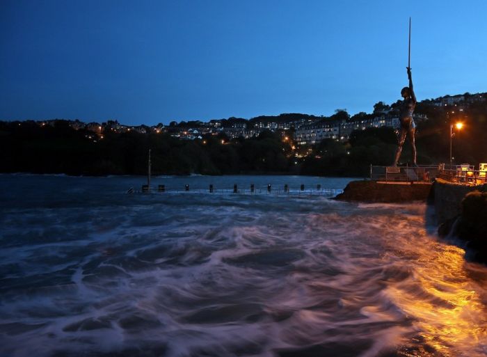 Verity bronze statue of a pregnant woman by Damien Hirst, North Devon, United Kingdom