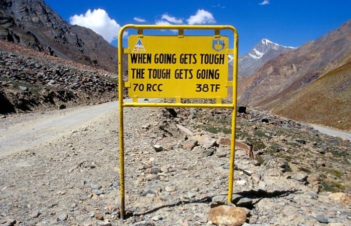 Leh–Manali Highway road signs, Jammu - Kashmir - Himachal Pradesh states, India