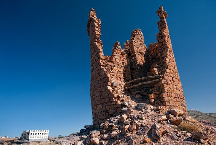 The residence of Imam Yahya, Dar al-Hajar Stone House, Wadi Dhar, Sana, Yemen