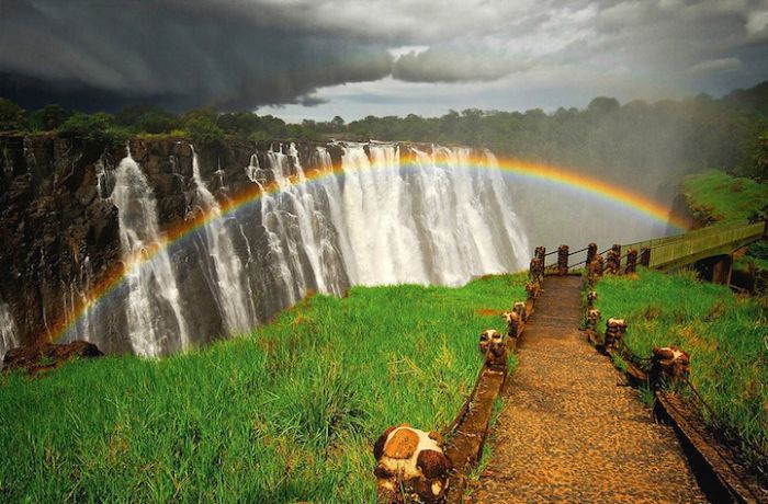 Rainbow over Victoria Falls, Zambezi River, Africa