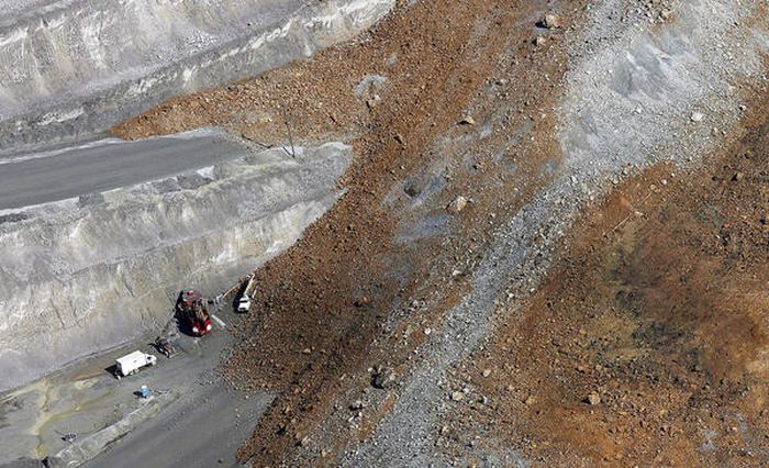 Massive landslide in Kennecott Copper Bingham Canyon Mine, Oquirrh Mountains, Salt Lake City, Utah, United States