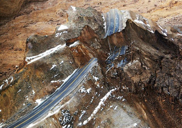 Massive landslide in Kennecott Copper Bingham Canyon Mine, Oquirrh Mountains, Salt Lake City, Utah, United States