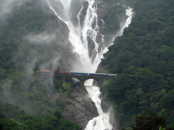 Dudhsagar Falls Railway Bridge, Mandovi River, Goa, India