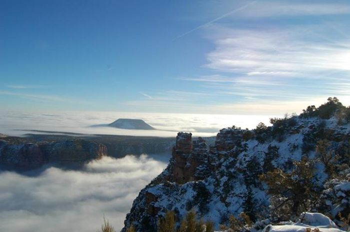 Grand Canyon covered in fog, Arizona, United States