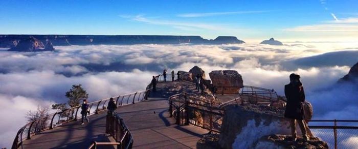 Grand Canyon covered in fog, Arizona, United States