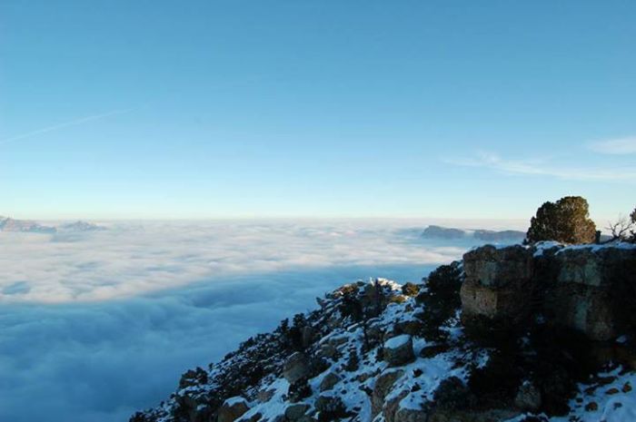 Grand Canyon covered in fog, Arizona, United States