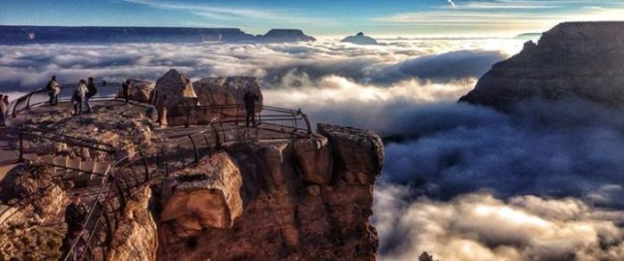 Grand Canyon covered in fog, Arizona, United States