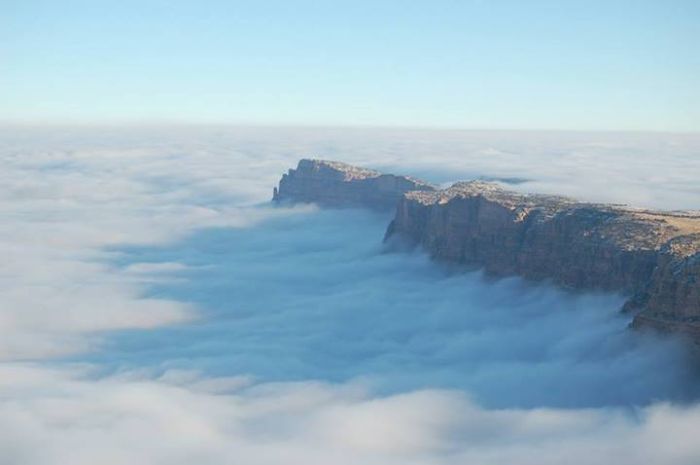 Grand Canyon covered in fog, Arizona, United States