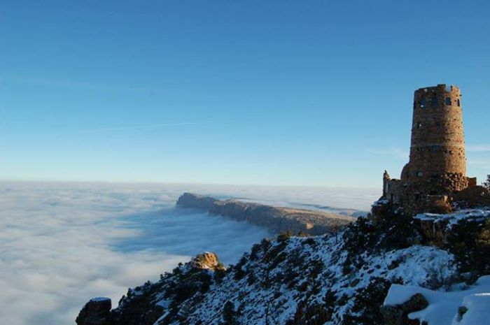 Grand Canyon covered in fog, Arizona, United States