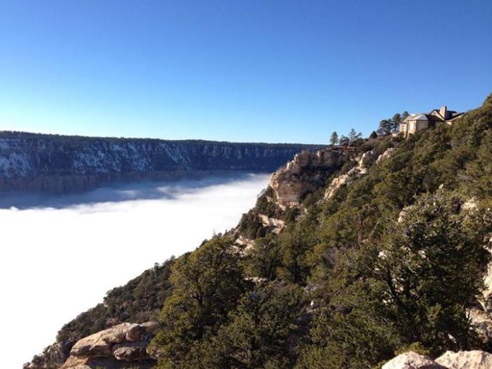 Grand Canyon covered in fog, Arizona, United States