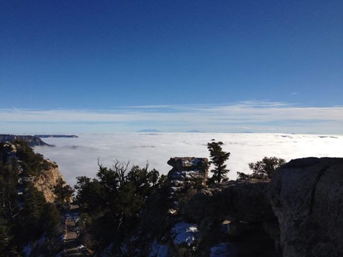 Grand Canyon covered in fog, Arizona, United States