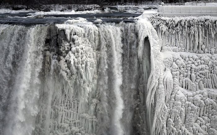 Niagara Falls frozen partially in 2014, Canada, United States