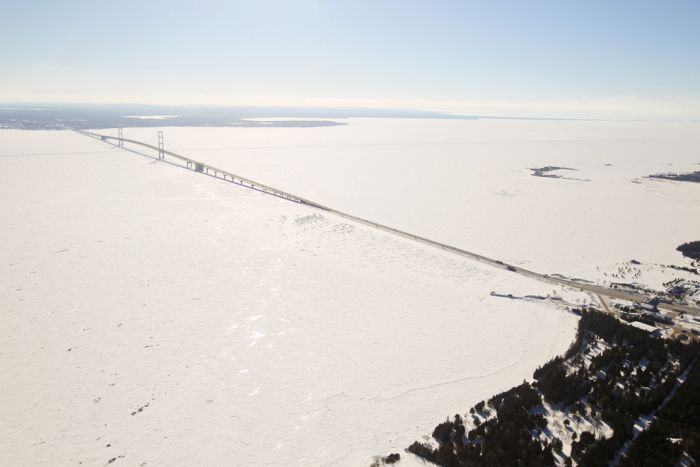 The Great Lakes frozen, Canada–United States border, North America