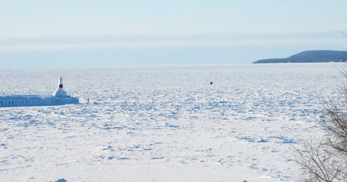 The Great Lakes frozen, Canada–United States border, North America