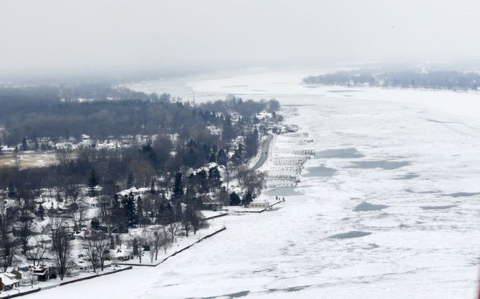 The Great Lakes frozen, Canada–United States border, North America