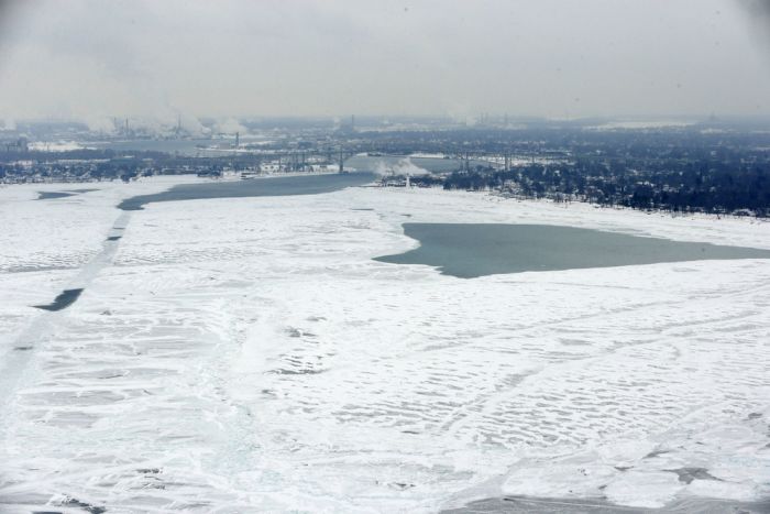 The Great Lakes frozen, Canada–United States border, North America