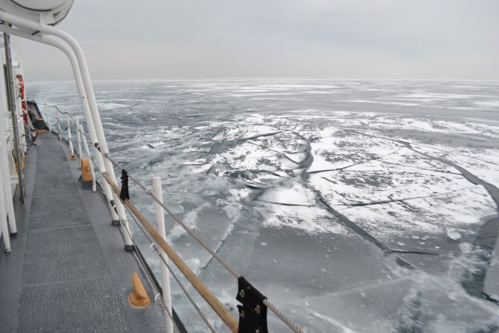 The Great Lakes frozen, Canada–United States border, North America