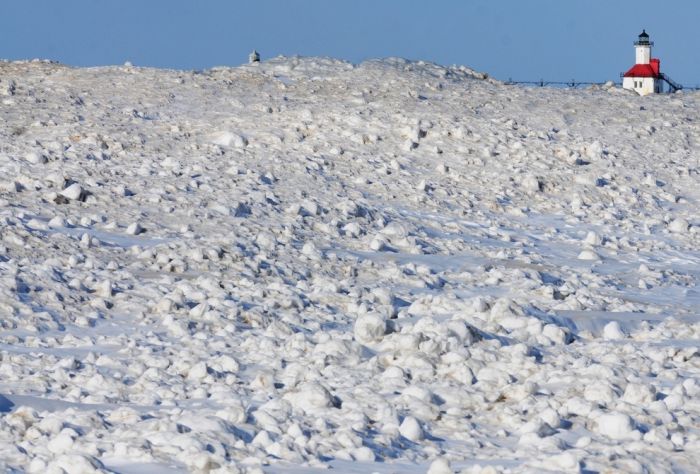 The Great Lakes frozen, Canada–United States border, North America