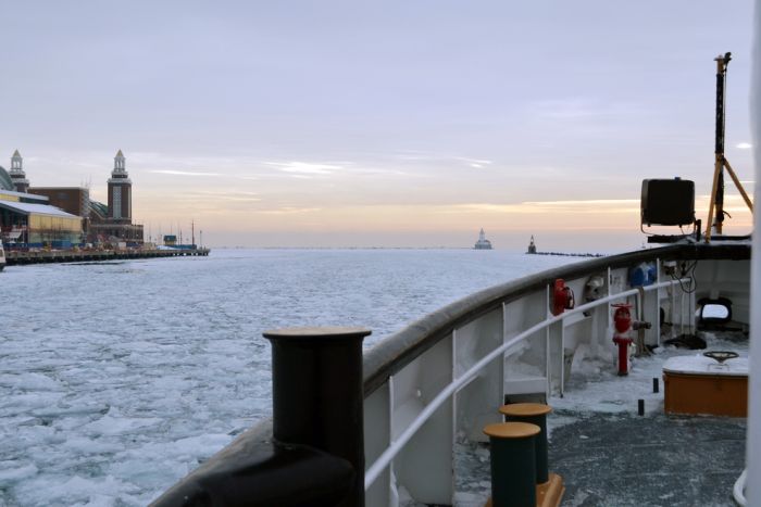 The Great Lakes frozen, Canada–United States border, North America