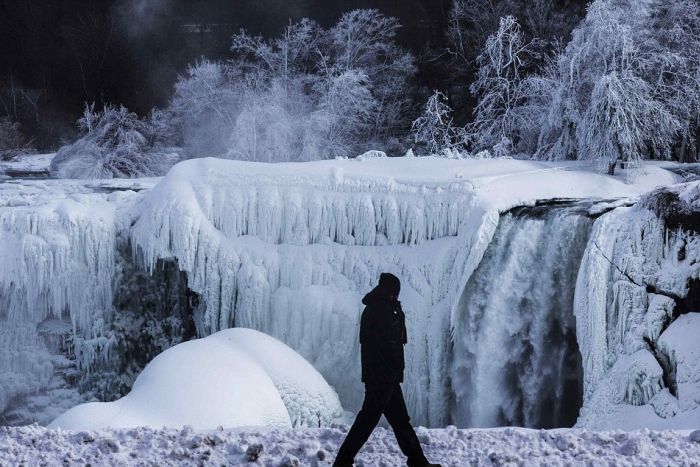 Niagara Falls frozen partially in 2014, Canada, United States