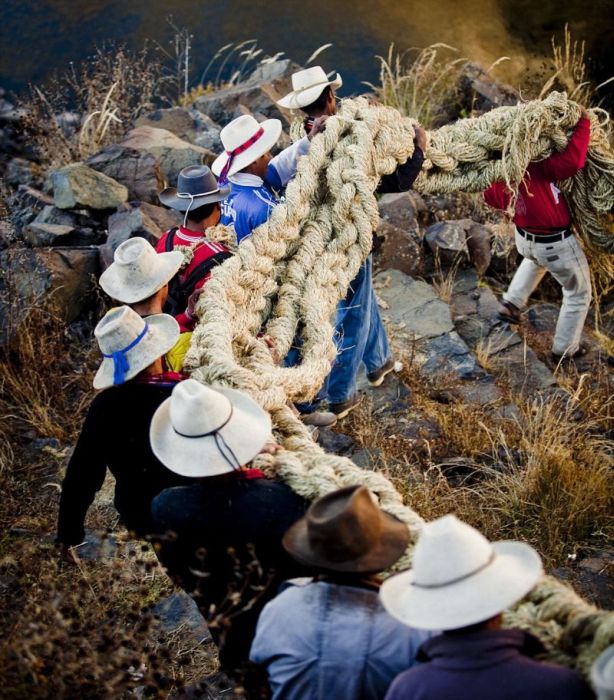 Cusco Inca rope bridge, Apurimac Canyon, Cuzco Province, Peru