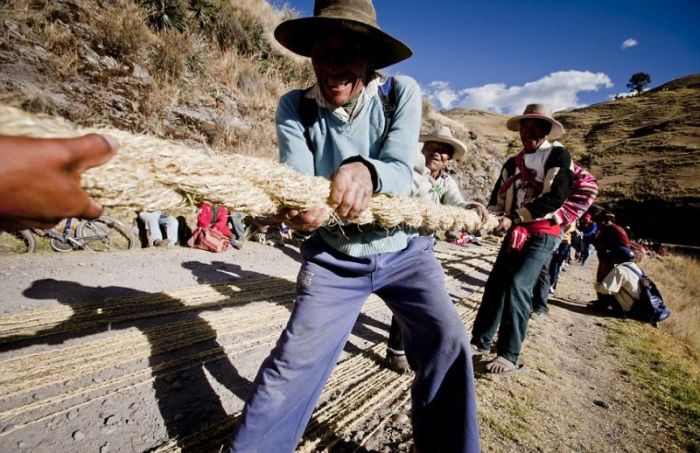 Cusco Inca rope bridge, Apurimac Canyon, Cuzco Province, Peru