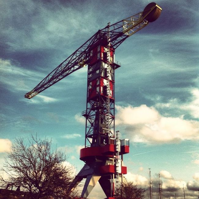 Industrial dockside crane hotel, Harlingen, Friesland, Netherlands, Wadden Sea