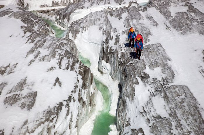 Riverboarding of Great Aletsch Glacier, Bernese Alps, Valais, Switzerland