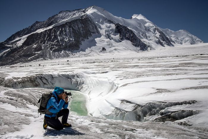 Riverboarding of Great Aletsch Glacier, Bernese Alps, Valais, Switzerland