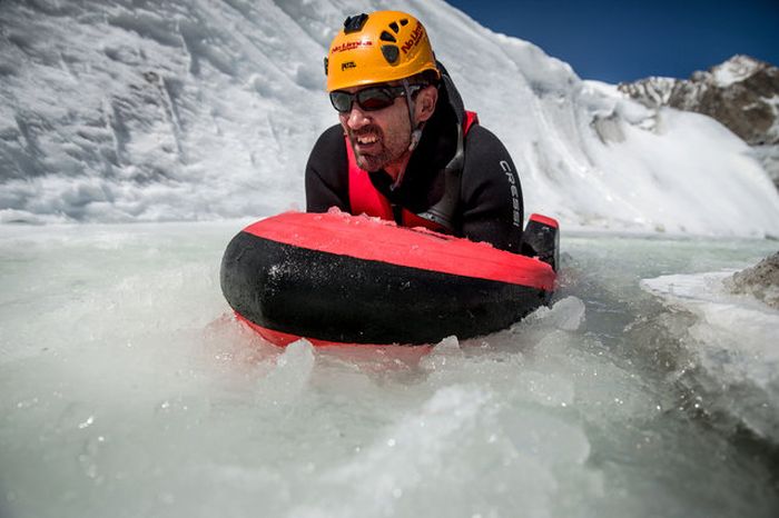 Riverboarding of Great Aletsch Glacier, Bernese Alps, Valais, Switzerland