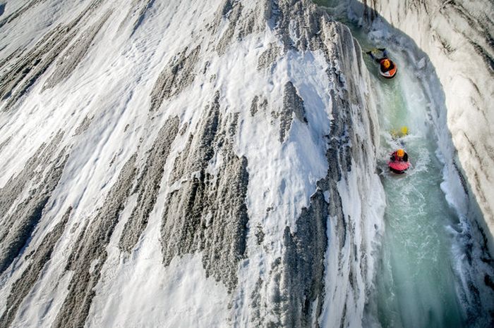 Riverboarding of Great Aletsch Glacier, Bernese Alps, Valais, Switzerland