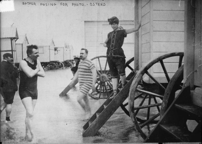 History: Bathing machine devices on the beach, 18th-19th century, Europe