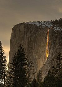 World & Travel: Fiery Light, Horsetail Falls, Yosemite, California, United States