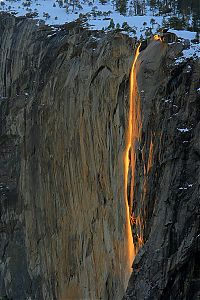 World & Travel: Fiery Light, Horsetail Falls, Yosemite, California, United States