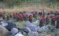World & Travel: Jizo statues near volcano, Japan