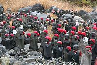 World & Travel: Jizo statues near volcano, Japan