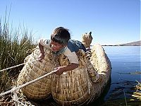 World & Travel: Uros people, floating islands of Lake Titicaca, Peru, Bolivia