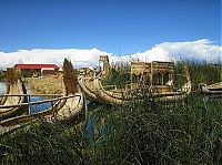 World & Travel: Uros people, floating islands of Lake Titicaca, Peru, Bolivia