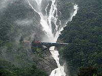 World & Travel: Dudhsagar Falls Railway Bridge, Mandovi River, Goa, India