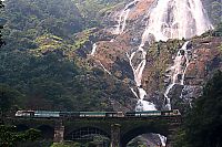 World & Travel: Dudhsagar Falls Railway Bridge, Mandovi River, Goa, India