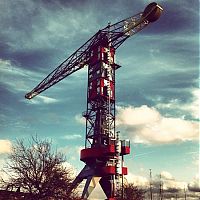 World & Travel: Industrial dockside crane hotel, Harlingen, Friesland, Netherlands, Wadden Sea